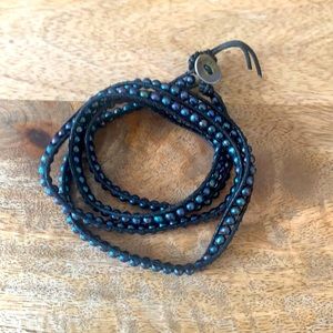 Chan Luu leather gunmetal necklace wrap bracelet